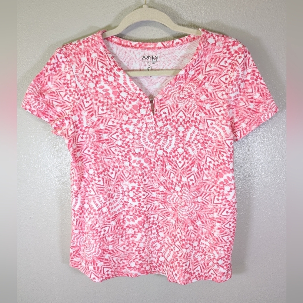 Jones New York pink and white short sleeve top size L